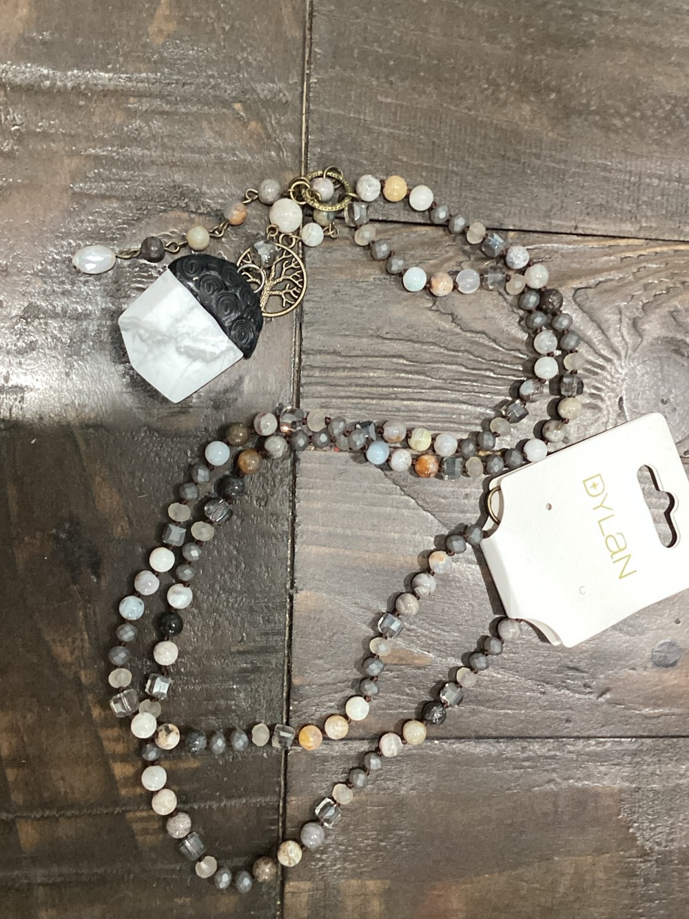 dylan Multicolor‎ Beaded Necklace with Stone Pendant and Tree Charm